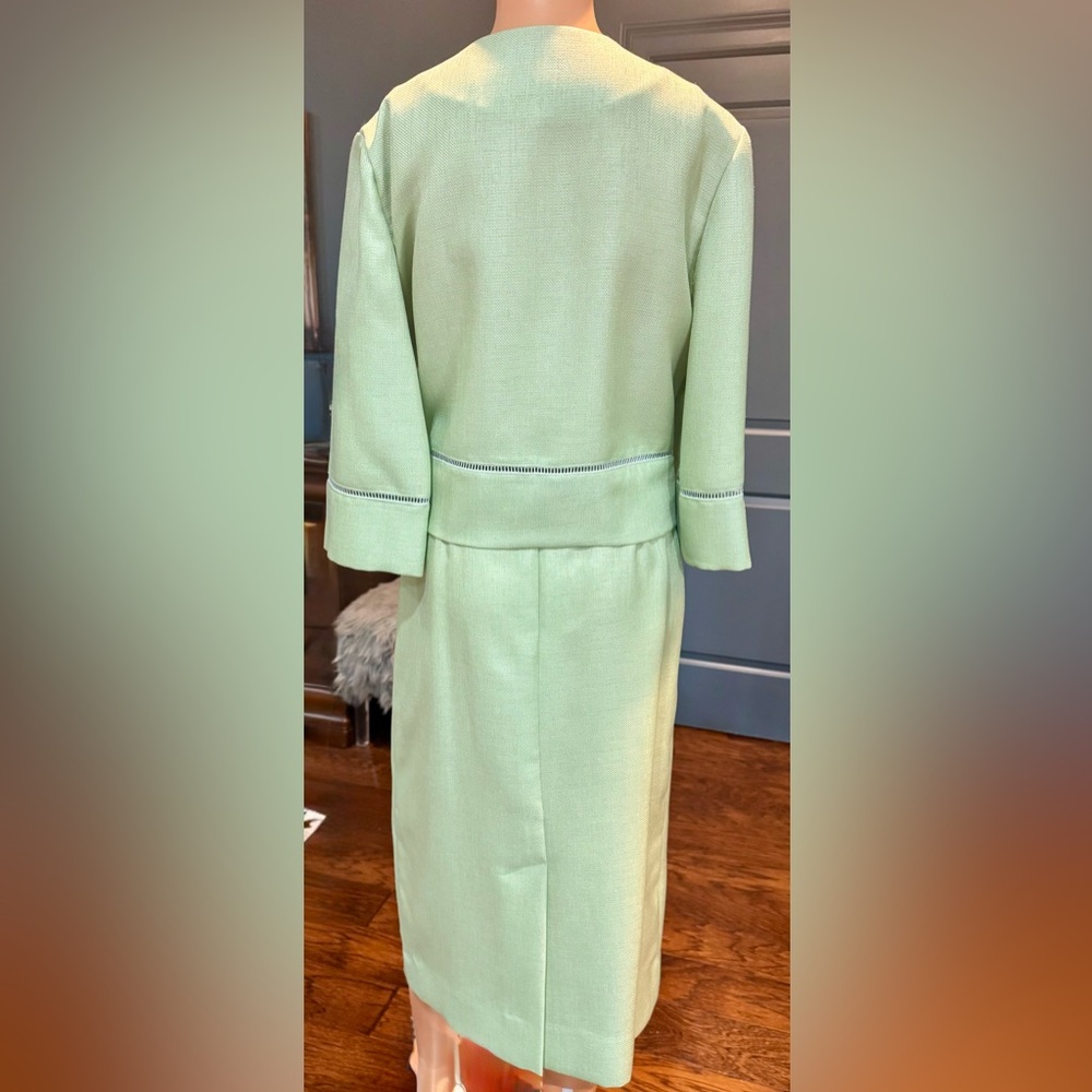 Vintage Skirt Suit Set Green 2 Piece Pencil Preppy Jacket 90s 8P - Picture 3 of 9